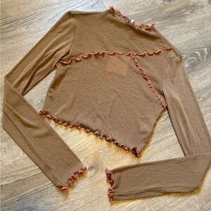 MIMOSA Brown Long Sleeve Ruffle Top- Size L